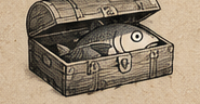 Engraving of a treasure chest full of fish